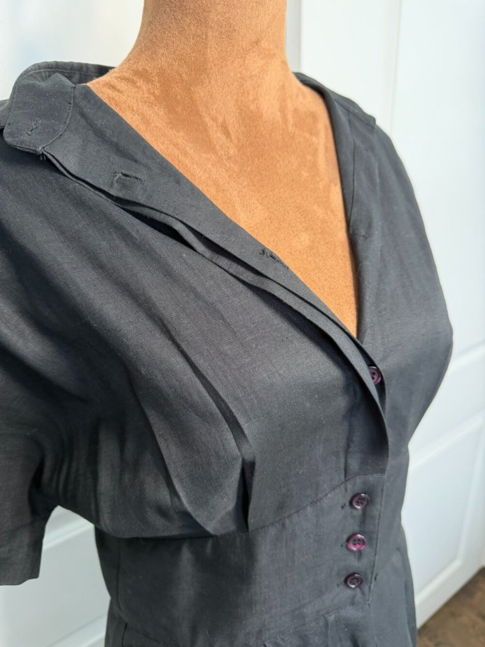Vintage 1980s Nordstrom Point of View Black Linen Dress Sz 10 - Picture 7 of 15